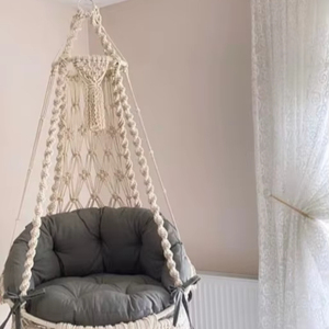 Handmade Macrame <b>Hammock</b> Swing Chair, Boho Decor, Included Cushion - Product Image 1