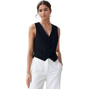 Chaleco de lino para mujer, sin mangas, con botones, chaleco de lino entallado, chaleco formal para mujer, cuello en V y cierre frontal con botones - Product Image 4