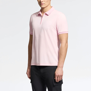 Polo rose à manches courtes pour homme avec logo flamme imprimé, en coton Oxford décontracté et respirant, avec logo frontal - Product Image 2
