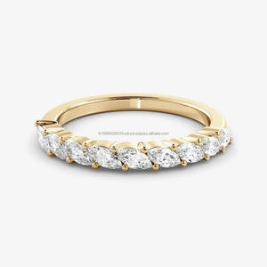 Bague de fiançailles ou de mariage en moissanite taille marquise demi-éternité en or jaune 14 carats, bague assortie empilable pour cadeau d'anniversaire - Product Image 2