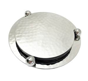 Sous-verres ronds en métal plaqué argent au design martelé pour le service de tasse à thé et à café d'ustensiles de cuisine ménagers - Product Image 1