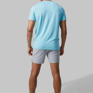 Camiseta Deportiva de Cuello Redondo para Hombre, Color Azul Claro Jaspeado, Manga Corta, Secado Rápido, Personalizable con Logotipo, OEM, ODM, Ropa al por Mayor - Product Image 2
