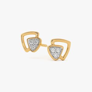 Boucles d'oreilles clous en or jaune avec diamants de laboratoire en forme de triangle et grappe - Product Image 1