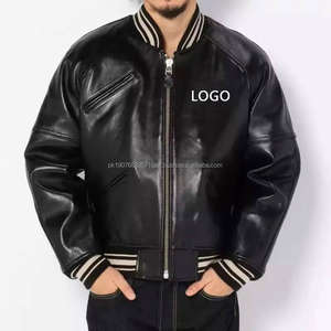 Veste bomber en cuir PU noir brodée de haute qualité, design personnalisé OEM, veste zippée pour hommes, veste de baseball pour hommes - Product Image 1