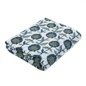 Tela Kantha de algodón con estampado Floral índigo indio para vestido, tela artesanal para correr impresa al por mayor para vestidos de mujer - Product Image 1