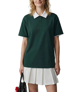 Polo oversize pour femme, couleur unie, manches courtes, décontracté, en tissu Oxford de coton, col et poignets violets, best-seller 2026, ODM - Product Image 5