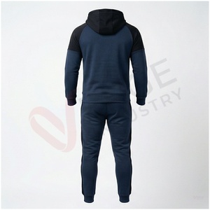 Ensemble de survêtement bleu marine pour homme, à capuche, manches longues, imprimé géométrique, poches latérales, cordon de serrage, vêtements décontractés pour l'automne - Product Image 2
