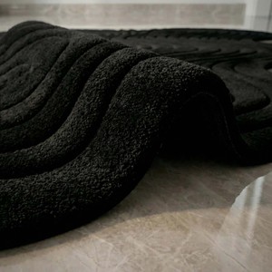 Tapis d'appoint noir de luxe à motif abstrait, tapis en laine tufté à la main à motif ondulé moderne, grand tapis de salon design, tapis moelleux et doux pour la décoration du sol - Product Image 6