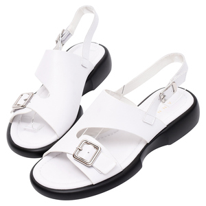 Ann'S <b>White</b> Genuine Leather Platform <b>Sandals</b> Cross Strap Buckle Slingback Comfortable Casual <b>Summer</b> Shoes - Product Image 1