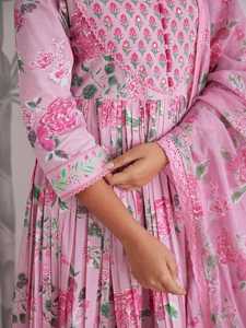 Puptara Pink Floral Printed 100% Cotton Traditional <b>Ethnic</b> India & Pakistan Wrap for Women Breathable 300g Fabric - Product Image 5