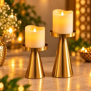 Support de bougie en métal doré, design géométrique, support en laiton, résistant à la chaleur, décoration d'intérieur, accent de table de mariage - Product Image 4