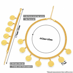 Conjunto de joyería clásico turco con monedas de lira chapadas en oro de 21k, collar de cadena plana de cobre dorado y pulsera para mujer - Product Image 5