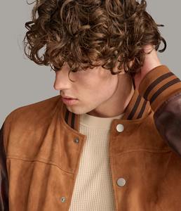 Men's Brown <b>Suede</b> Varsity <b>Jacket</b> With Leather Sleeves Button Closure Casual Wear Street Fashion <b>Jackets</b> - Product Image 5