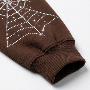 Trending Oversized Brown Fleece <b>Hoodie</b> <b>Gothic</b> Rhinestone Pattern Pullover Hooded Sweatshirt Streetwear - Product Image 5
