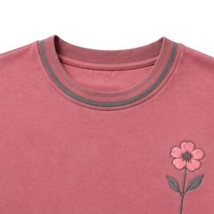 Ensemble décontracté deux pièces pour femme, rose poudré et gris, avec t-shirt à manches courtes et pantalon large, personnalisé avec empiècements contrastants - Product Image 4