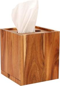 Boîte à mouchoirs carrée en bois faite à la main et organiseur de rangement décoratif pour tiroir supérieur - Product Image 2