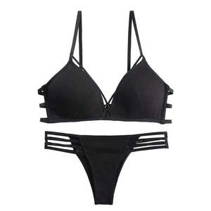 OEM Women's Summer Crossed Halter <b>Bikini</b> <b>Set</b> Hollow Straps Thong Bottoms Quick Dry Triangle Bra Drawstring Decoration - Product Image 3