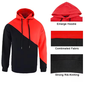 Sweat-shirt à capuche en polaire pour homme, rouge et noir, coupe classique, style décontracté, automne - Product Image 1