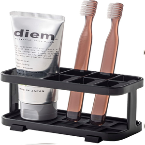 Modern Portable Black Metal Organizer Stand Minimalist Design Safely Holds Bright Metallic Paste Tube Two Amber <b>Toothbrushes</b> for - Product Image 1