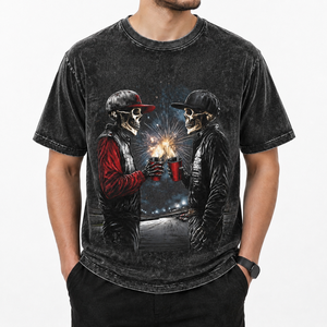 Plus Size 230GSM Heavyweight Washed Cotton <b>Skull</b> Graphic <b>T</b> <b>Shirt</b> Vintage Streetwear Oversized Custom Printed Tee for Men - Product Image 2
