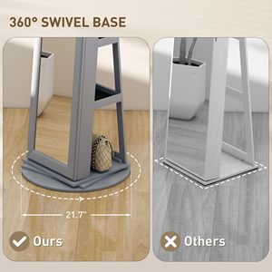 Armadio Portagioie Girevole a 360 Gradi Grigio con Specchio a Figura Intera e Ripiani Portaoggetti, Chiudibile a Chiave - Product Image 5