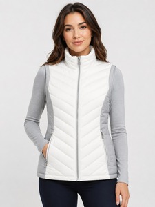 Chaleco acolchado de lona para mujer, sin mangas, diseño moderno, cuello alto, cálido y aislante, con bolsillos laterales y cremallera completa con botones. - Product Image 1