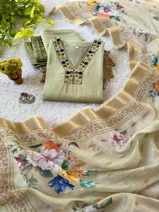 Señoras elegantes Colección étnica india Inspirado en celebridades Comodidad personalizada Auto bordado Color claro Uso diario Ropa de fiesta alta - Product Image 4