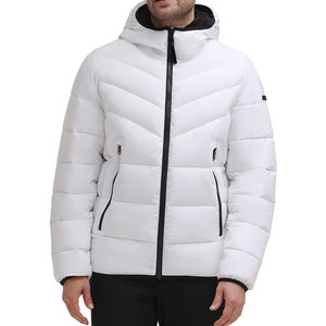 <b>Men's</b> <b>White</b> Hooded Down Coat Casual Regular Fit Polyester Outerwear with Zipper Closure For <b>Mens</b> - Product Image 3