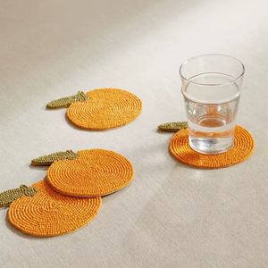 Cute Orange Round Beaded Durable Modern Design Handmade <b>Coaster</b> Set <b>Drink</b> <b>Coasters</b> Table Accessories - Product Image 1