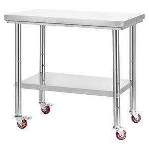Tavolo da Lavoro in Acciaio Inox 24 X 35,4 Pollici, Banco da Cucina Regolabile con Ruote, Postazione di Preparazione Alimenti con Ripiano Inferiore - Product Image 3