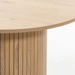 Mesa de Comedor Redonda de Madera Maciza de Lujo Moderno con Base de Listones, Mesa Circular Minimalista Nórdica para Cocina y Sala de Estar - Product Image 3