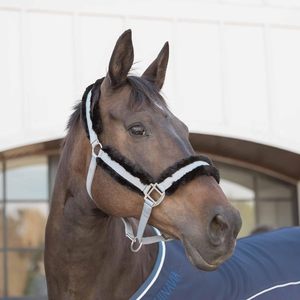 Harnais rembourré en polaire pour cheval avec sangle en nylon - Noir et gris, style bride réglable - Product Image 1