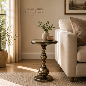 Elegant <b>Round</b> Pedestal <b>Side</b> <b>Table</b> with Antique Bronze Finish | Decorative Accent End <b>Table</b> with Ornate Turned Column Base Home - Product Image 5