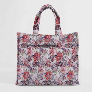 Pour plage main bloc imprimé surdimensionné réutilisable épaule coton matelassé carré Shopping sac fourre-tout matelassé avec deux poignées - Product Image 1