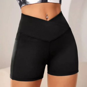 High <b>Elastic</b> <b>Waist</b> Moto & Biker Shorts Women Breathable Quick Dry Spandex Polyester Solid with Pockets for Gym Yoga Running - Product Image 5