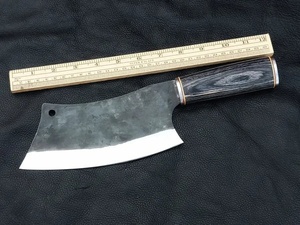 Cuchillo de carnicero hecho a mano de acero de Damasco, espiga completa, mango de madera negra y gris, funda de cuero genuino, estilo vintage - Product Image 4