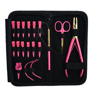 Juego de herramientas al por mayor para extensiones de cabello rosa con mini tijeras de precisión, pinzas de pico de pato, crimpador de cuentas de 2 orificios y anillo separador. - Product Image 6