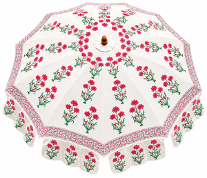 Sombrillas de Playa de Algodón con Estampado Artesanal y Volantes, Sombrilla de Playa de Madera Estilo Vintage con Borde Curvo - Product Image 1