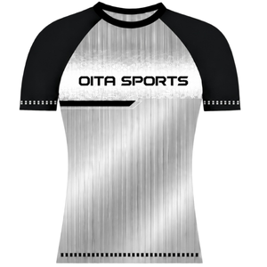 Camiseta Deportiva Raglán Gris Claro y Negra, Manga Corta, Cuello Redondo, Transpirable, Uniforme Deportivo para Entrenamiento, Ropa Deportiva de Alto Rendimiento - Product Image 1