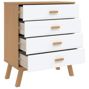 Cómoda Blanca y Marrón de 4 Cajones, Mueble de Dormitorio Moderno de Mediados de Siglo, Gabinete Independiente de Madera Maciza de Pino - Product Image 6