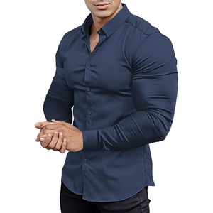 Camisa de Vestir Formal para Hombre, 100% Algodón, Manga Larga, Elástica, Sin Arrugas, Lisa, Estilo Business Casual, con Botones, Venta al Por Mayor - Product Image 1