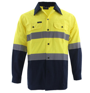 Chemise de travail réfléchissante bleu marine pour homme, manches longues, uniforme en coton haute visibilité avec bandes argentées - Product Image 2