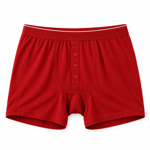 Boxers rouges pour garçons, taille mi-haute, couleur unie, respirants, séchage rapide, antibactériens, sans coutures, avec braguette boutonnée - Product Image 1