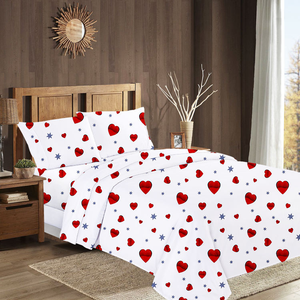 4 Piece 100% Cotton Fiber Bedding Set Super Soft Plain Printed <b>Flat</b> <b>Fitted</b> <b>Sheet</b> Sets - Product Image 2