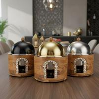 Plat de service de luxe arabe rond en acier inoxydable, design martelé, chauffe-soupe, pour buffet de Ramadan à Dubaï, unité individuelle