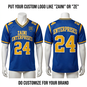 Maillot de football personnalisé en polyester respirant 180 GSM bleu et or, anti-humidité, sublimation, tenue d'équipe avec logo - Product Image 1