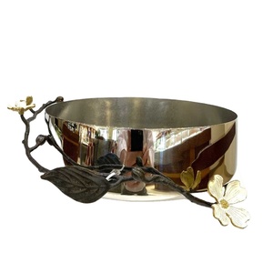 Hoja decorativa de latón elegante diseño de rama de acero inoxidable brillante pulido redondo cuenco de fruta y chocolate de calidad de lujo - Product Image 1