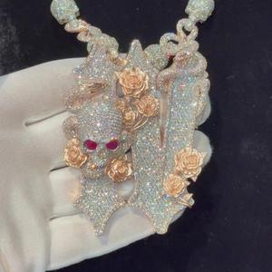 Colgante Personalizado con Letra 'N' con Incrustaciones de Diamantes, Motivos de Serpiente y Calavera, Engaste Personalizado, Colgante Hip Hop, Moissanita VVS1 D - Product Image 3