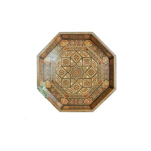 Plateau de service octogonal en bois de noyer fait main avec incrustation de nacre, mosaïque sculptée, style marocain, plateau décoratif pour la maison - Product Image 6