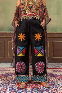 Conjunto Étnico de 3 Piezas para Mujer, Top Kaftan de Chifón Tejido con Lentejuelas Bordadas y Parches, Pantalones Anchos, Ropa para Bodas y Festivales - Product Image 3